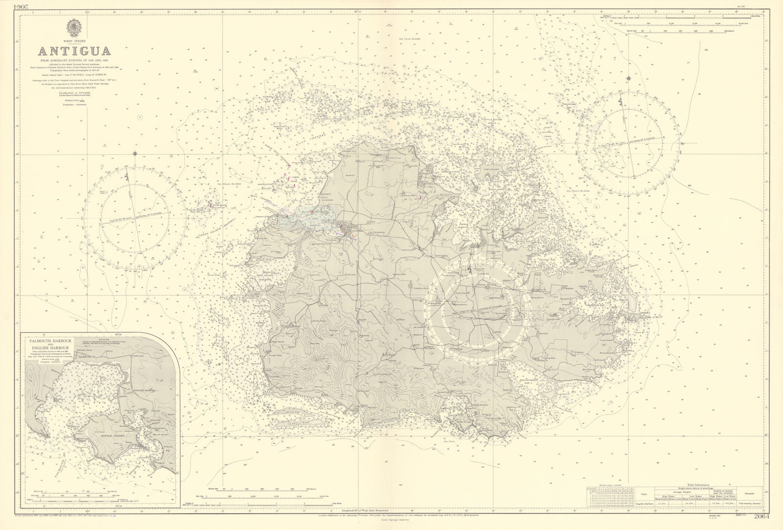 Antigua Falmouth English Harbour West Indies ADMIRALTY sea chart 1954 (1968) map